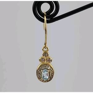 18k Yellow Gold Plated Silver Genuine Blue Topaz Diamond Dangle Hook Earrings